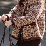 Elegant Retro Plaid Tweed Coat