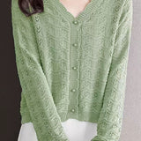 Casual Hollow-Out Beaded Button Knitted Cardigan
