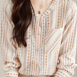 V-Neck Long-Sleeve Striped Versatile Shirt