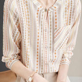V-Neck Long-Sleeve Striped Versatile Shirt