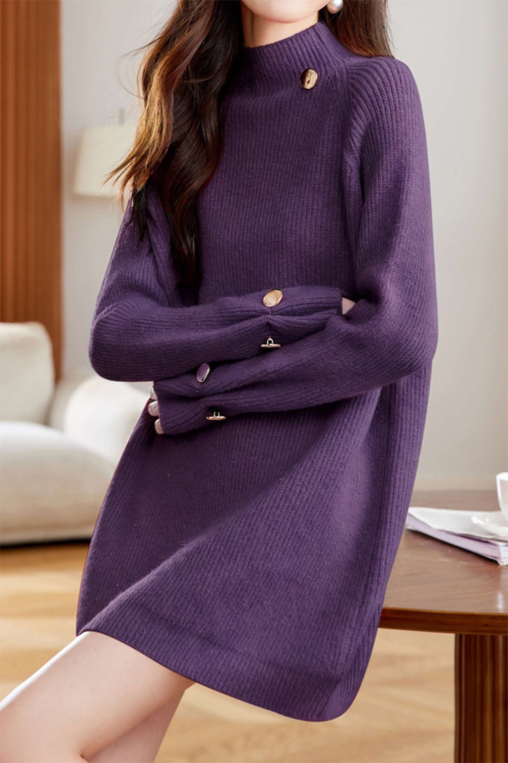 Mid-Length Half-High Neck Loose Sweater