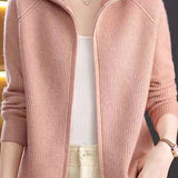 Casual Versatile Solid-Color Turtleneck Double-Zipper Cardigan