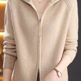 Casual Versatile Solid-Color Turtleneck Double-Zipper Cardigan