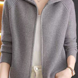 Casual Versatile Solid-Color Turtleneck Double-Zipper Cardigan