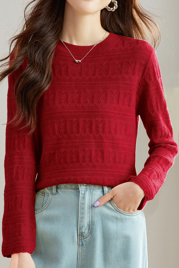 Casual Hollow-Out Jacquard Knitted Top