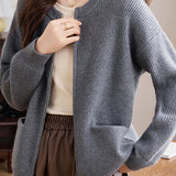Casual Minimalist Crew Neck Double-Ended Zipper Knitted Cardigan