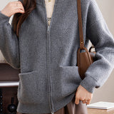 Casual Minimalist Crew Neck Double-Ended Zipper Knitted Cardigan