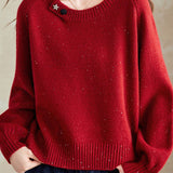 Casual Versatile Pullover Crew Neck Long-Sleeve Sequined Knitted Top