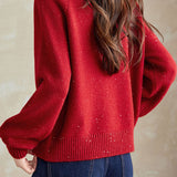 Casual Versatile Pullover Crew Neck Long-Sleeve Sequined Knitted Top
