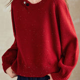 Casual Versatile Pullover Crew Neck Long-Sleeve Sequined Knitted Top