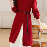 Casual Versatile Half-High Neck Top And Skirt Knitted Set