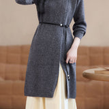 Casual Versatile Half-High Neck Top And Skirt Knitted Set