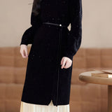 Casual Versatile Half-High Neck Top And Skirt Knitted Set