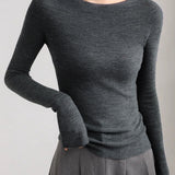 Casual Versatile Solid-Color Crew Neck Wool Knitted Top
