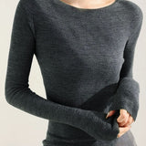 Casual Versatile Solid-Color Crew Neck Wool Knitted Top