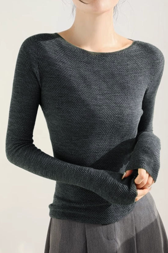 Casual Versatile Solid-Color Crew Neck Wool Knitted Top