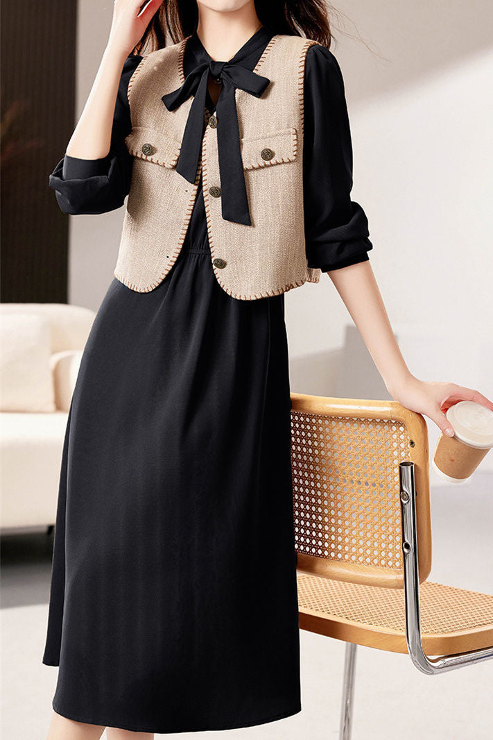 Elegant Vest and Dress Two-Piece Set