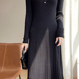 Elegant Pearl Knitted A-Line Dress