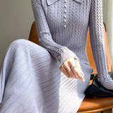 Elegant Pearl Knitted A-Line Dress