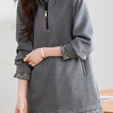 Casual Floral Lapel Fake Two-Piece Mid-Length Sweatshirt