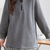 Casual Floral Lapel Fake Two-Piece Mid-Length Sweatshirt