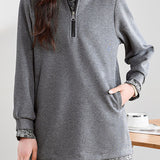 Casual Floral Lapel Fake Two-Piece Mid-Length Sweatshirt