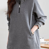 Casual Floral Lapel Fake Two-Piece Mid-Length Sweatshirt