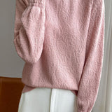 Casual Versatile Solid-Color Lace Ruffled Geometric Jacquard Knitted Top