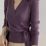 Casual Cross-Tie Waist-Cinched Knitted Top