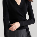 Casual Cross-Tie Waist-Cinched Knitted Top