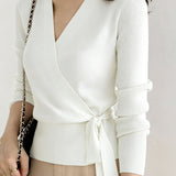 Casual Cross-Tie Waist-Cinched Knitted Top