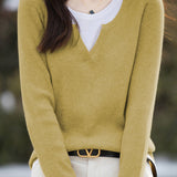 Casual Versatile Color-Block Fake Two-Piece Crew Neck Knitted Top