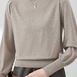 Casual Lantern Sleeve Half-High Neck Loose Knitted Top