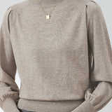 Casual Lantern Sleeve Half-High Neck Loose Knitted Top