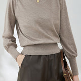 Casual Lantern Sleeve Half-High Neck Loose Knitted Top