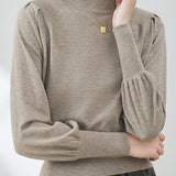 Casual Lantern Sleeve Half-High Neck Loose Knitted Top