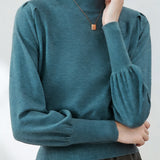 Casual Lantern Sleeve Half-High Neck Loose Knitted Top