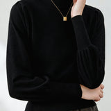 Casual Lantern Sleeve Half-High Neck Loose Knitted Top