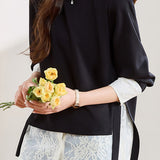 Casual Versatile Color-Block Lace Split Mid-Length Sweatshirt
