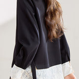 Casual Versatile Color-Block Lace Split Mid-Length Sweatshirt