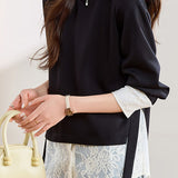 Casual Versatile Color-Block Lace Split Mid-Length Sweatshirt