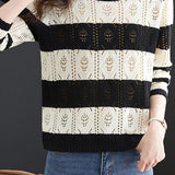 Casual Crew Neck Versatile Hollow-Out Knitted Top