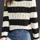 Casual Crew Neck Versatile Hollow-Out Knitted Top