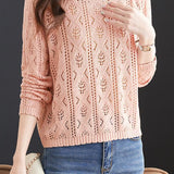 Casual Crew Neck Versatile Hollow-Out Knitted Top