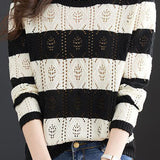Casual Crew Neck Versatile Hollow-Out Knitted Top