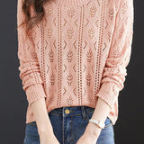 Casual Crew Neck Versatile Hollow-Out Knitted Top