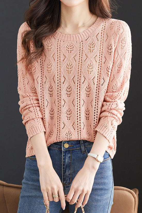 Casual Crew Neck Versatile Hollow-Out Knitted Top