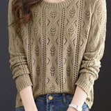 Casual Crew Neck Versatile Hollow-Out Knitted Top