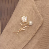 Elegant Exquisite Tulip Pearl Rhinestone Brooch