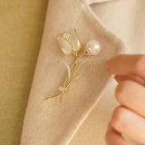 Elegant Exquisite Tulip Pearl Rhinestone Brooch